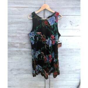 Beige by ECI Black Floral Embroidery Sleeveless A-Line Dress Size XL, New